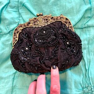 Black beaded vintage inspired clutch